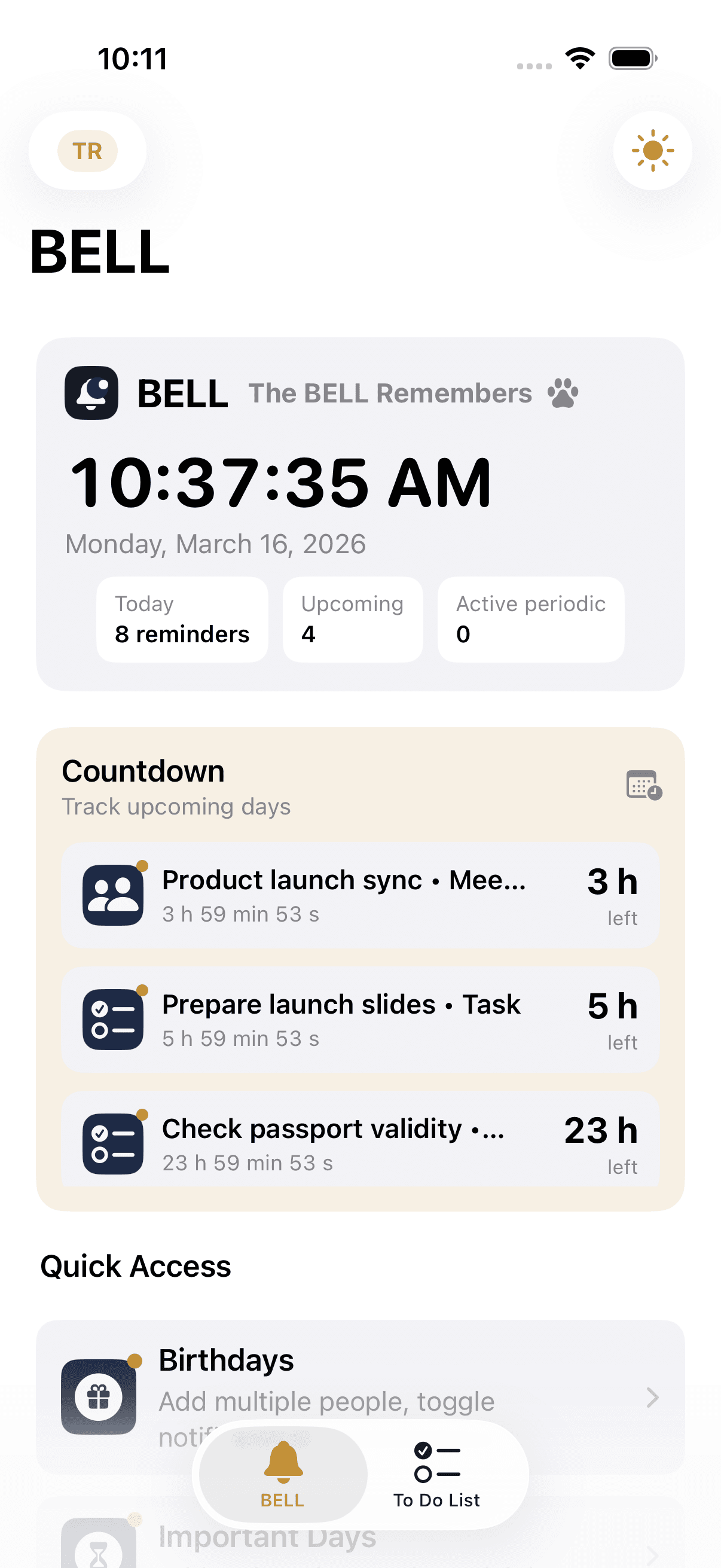 Ana ekran — açık tema
